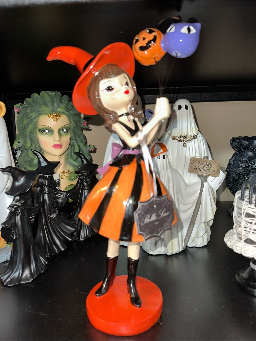 Halloween balloon witch girl Orange and Black Witch Costume Figurine -
